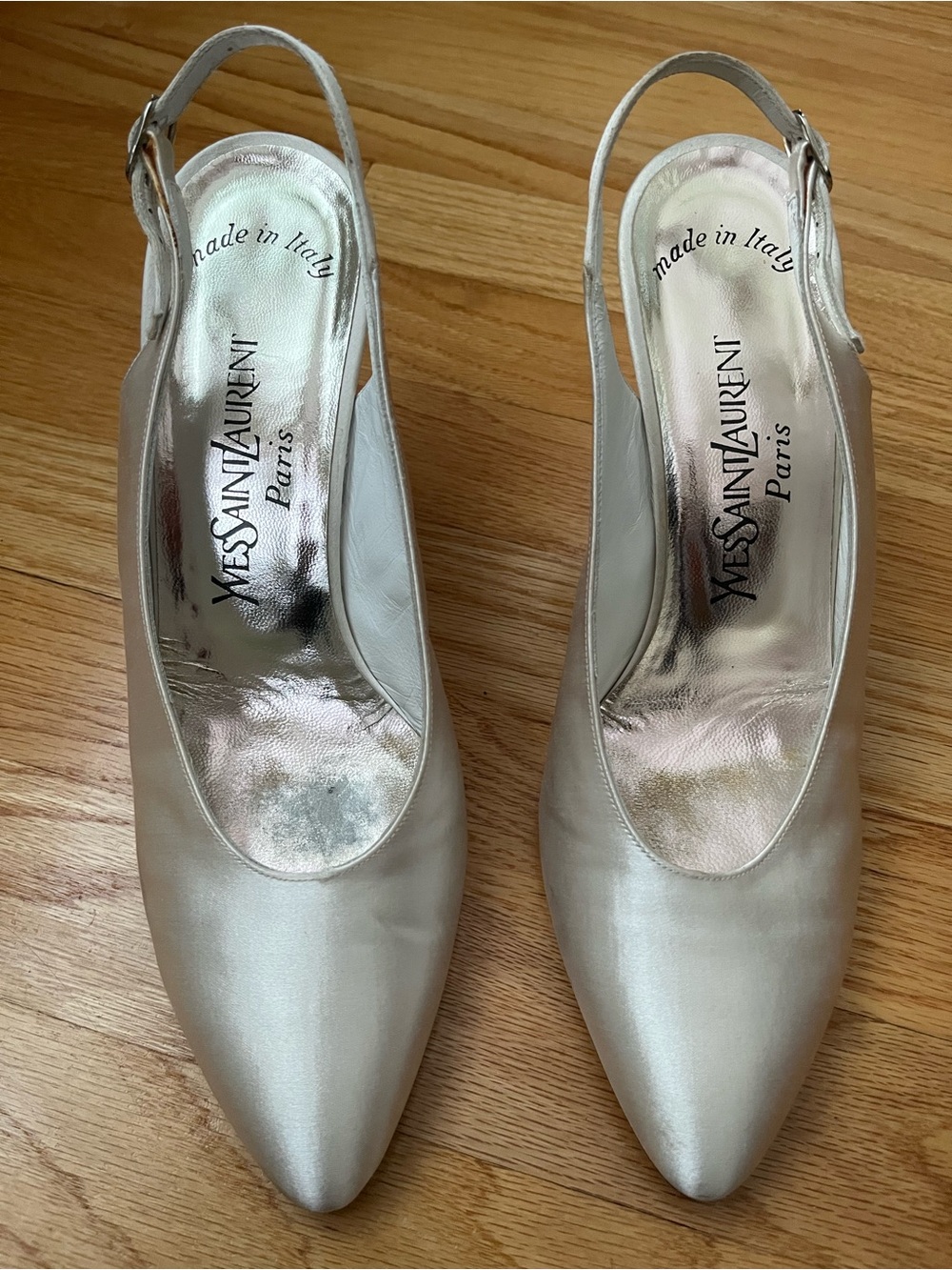 Vintage Yves Saint Laurent Satin Slingback Bridal Heels